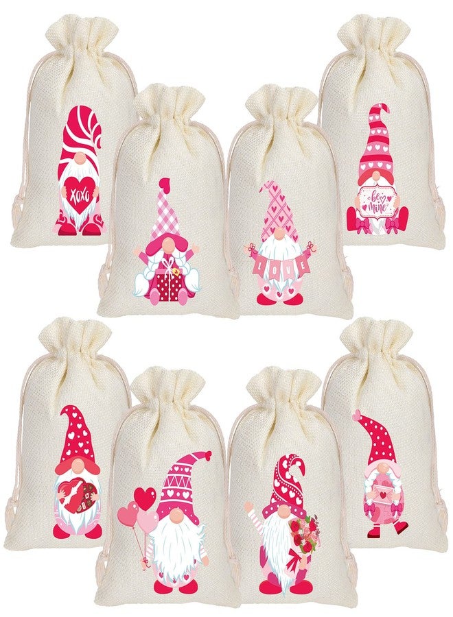 Whaline 24Pcs Valentine's Day Burlap Gift Bags Pink Gnome Pattern Drawstring Candy Bags Rustic Linen Pouches Sacks for Valentine's Day Party Favors Wedding Bridal Shower Supplies, 5 x 7Inch - Image 1